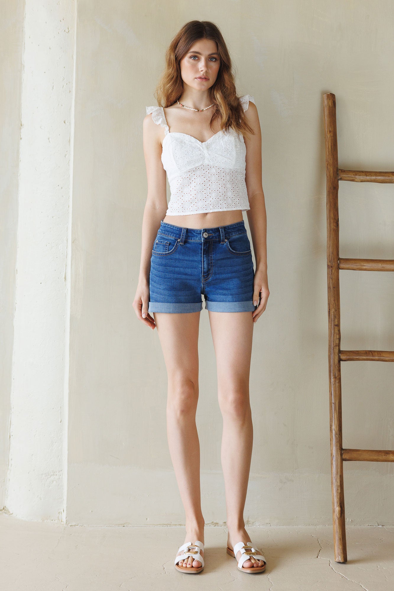 High Rise 5 Pocket Denim Shorts