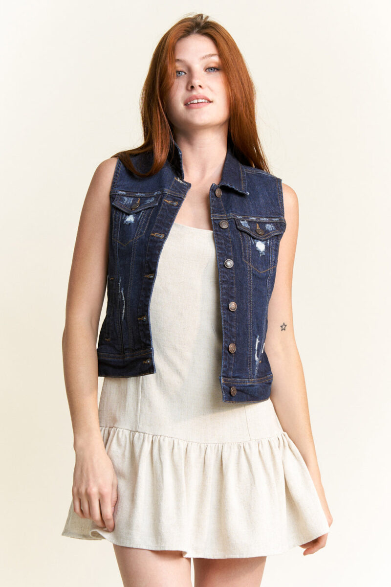 04_EV5010DARK_3.jpg Destructed Regular Fit Denim Vest