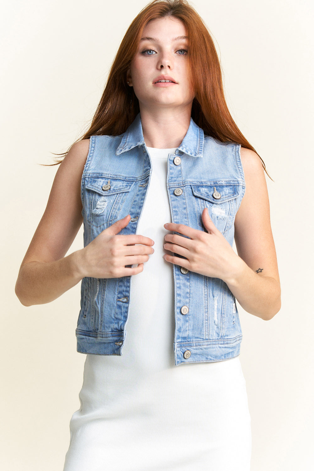 Destructed Regular Fit Denim Vest - Image 4