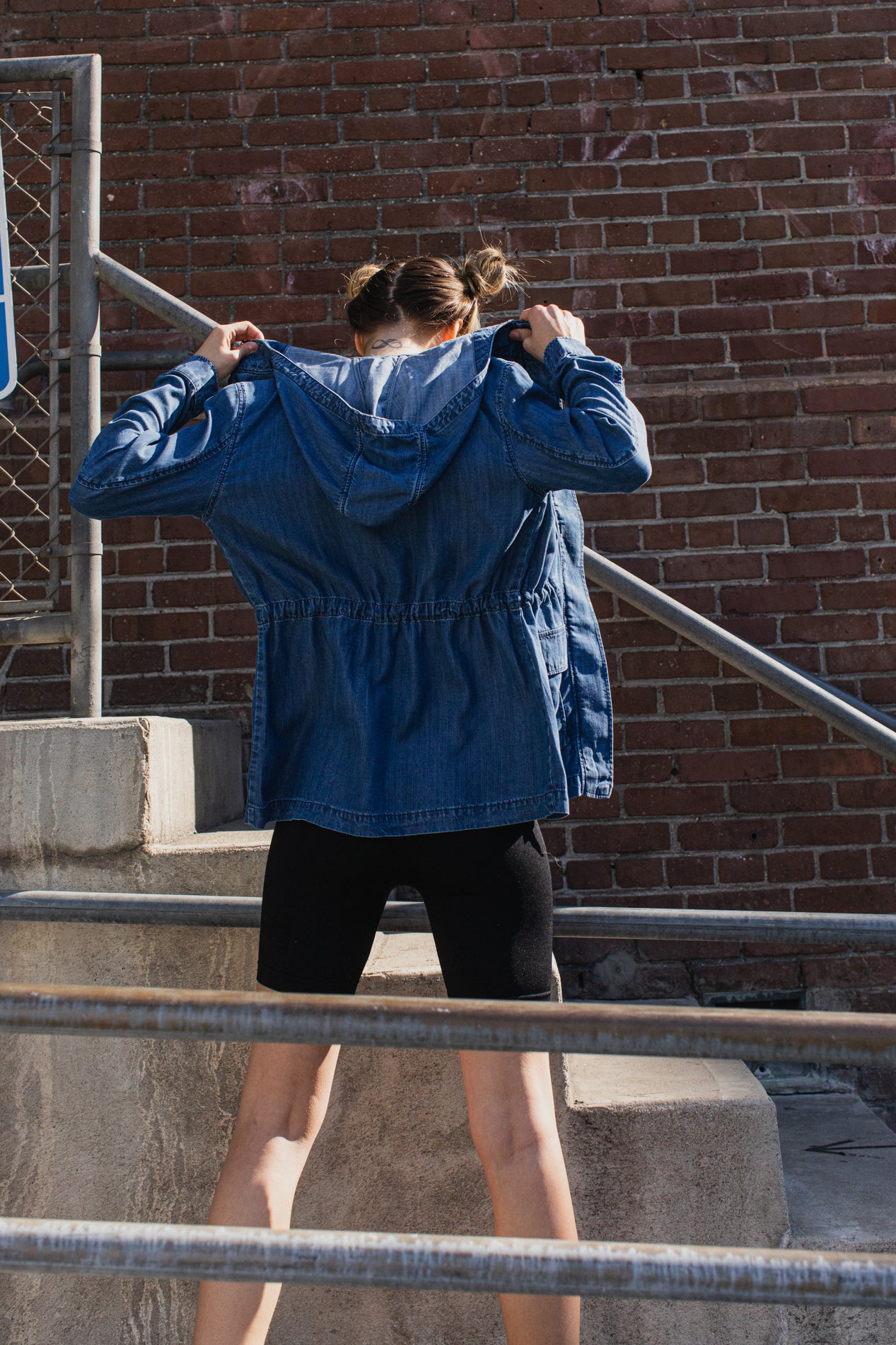 Hooded Chambray Utility Denim Jacket - Image 3